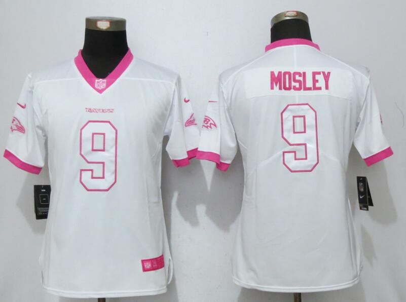 Nike Ravens 9 C.J. Mosley White Pink Women Limited Jersey