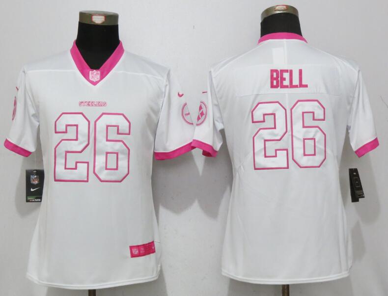 Nike Steelers 26 Kenny Bell White Pink Women Limited Jersey