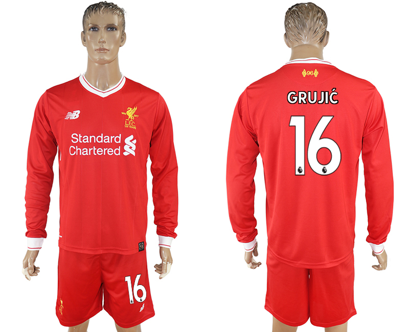 2017-18 Liverpool 16 GRUJIC Home Long Sleeve Soccer Jersey