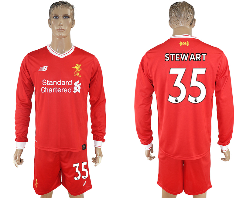 2017-18 Liverpool 35 STEWART Home Long Sleeve Soccer Jersey