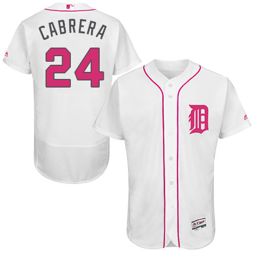 Tigers 24 Miguel Cabrera White Mother's Day Flexbase Jersey