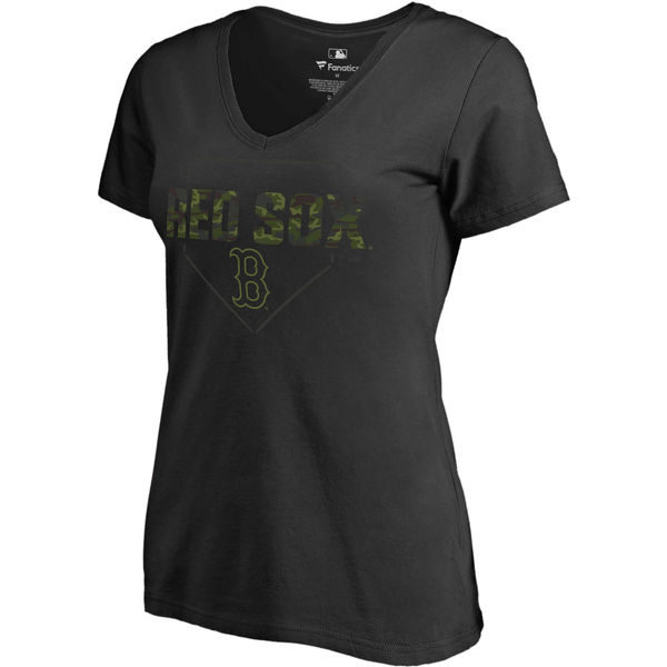Women's Boston Red Sox Fanatics Branded Black Big & Tall Memorial V Neck Camo T-shirt