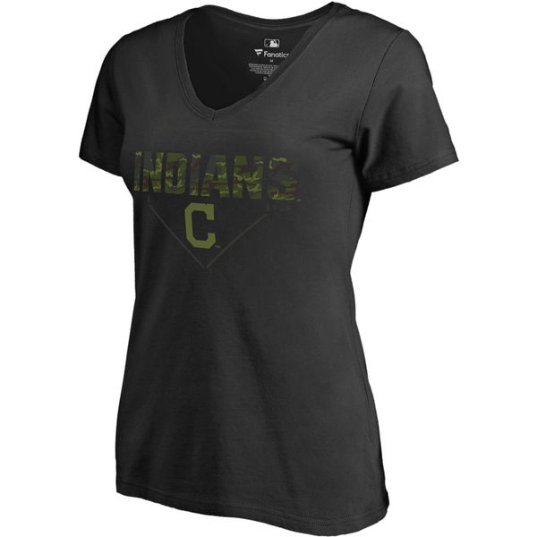 Women's Cleveland Indians Fanatics Branded Black Big & Tall Memorial V Neck Camo T-shirt