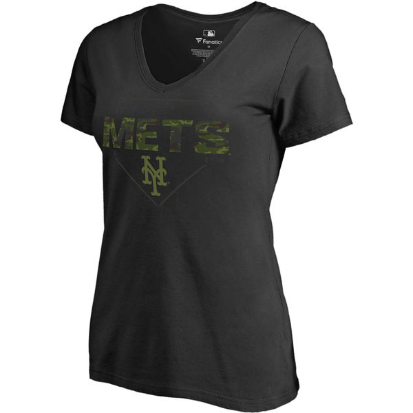 Women's New York Mets Fanatics Branded Black Big & Tall Memorial V Neck Camo T-shirt