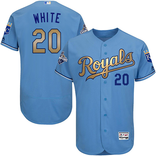 Royals 20 Frank White Light Blue 2015 World Series Champions Gold Program Flexbase Jersey