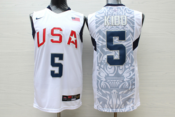 Team USA Basketball 5 Jason Kidd White Nike Stitched Jersey