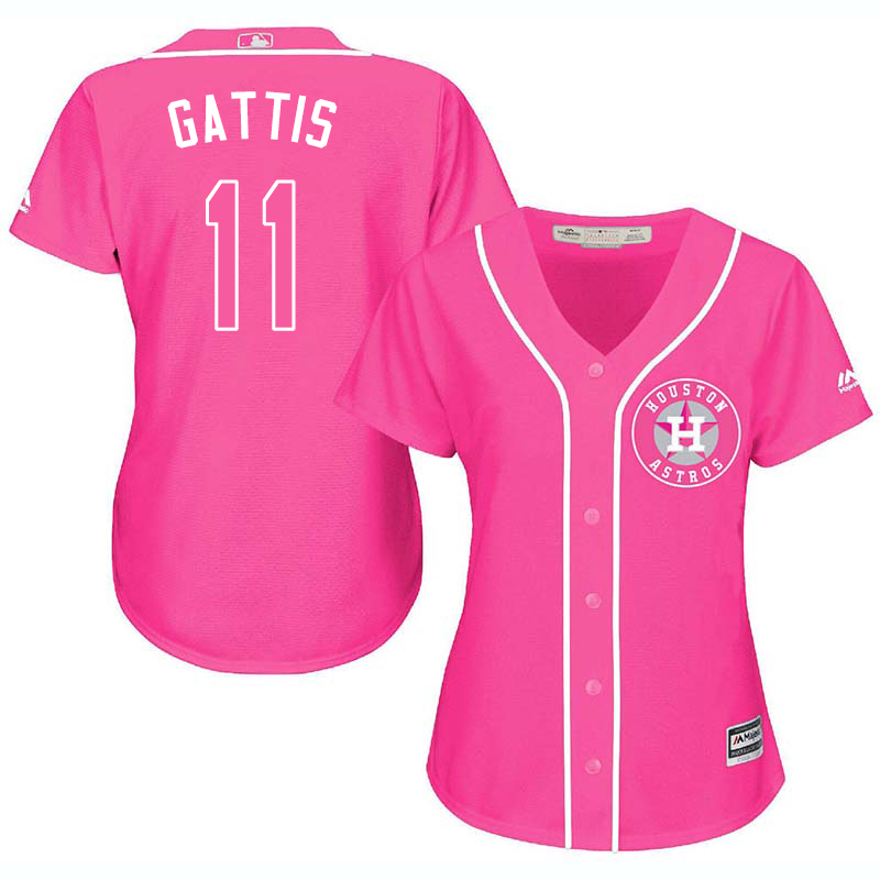 Astros 11 Evan Gattis Pink Women Cool Base Jersey