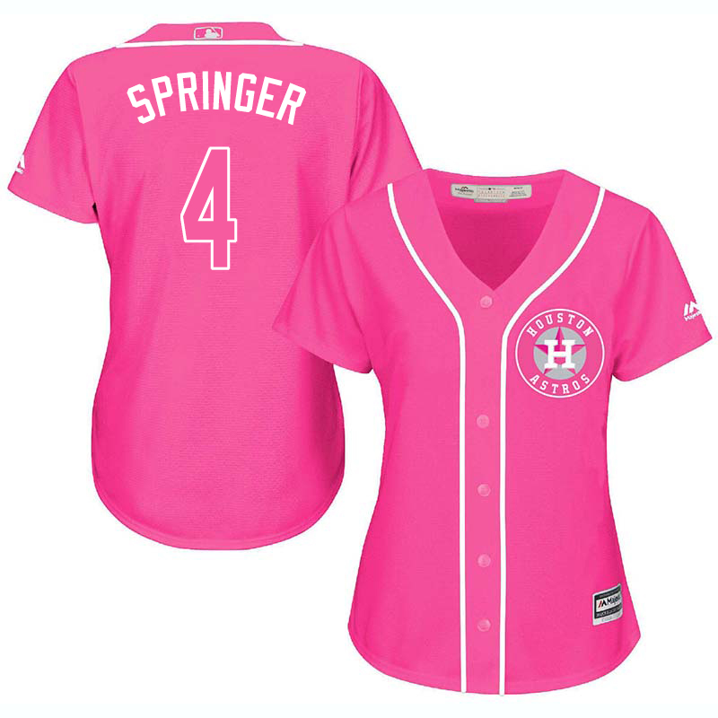 Astros 4 George Springer Pink Women Cool Base Jersey