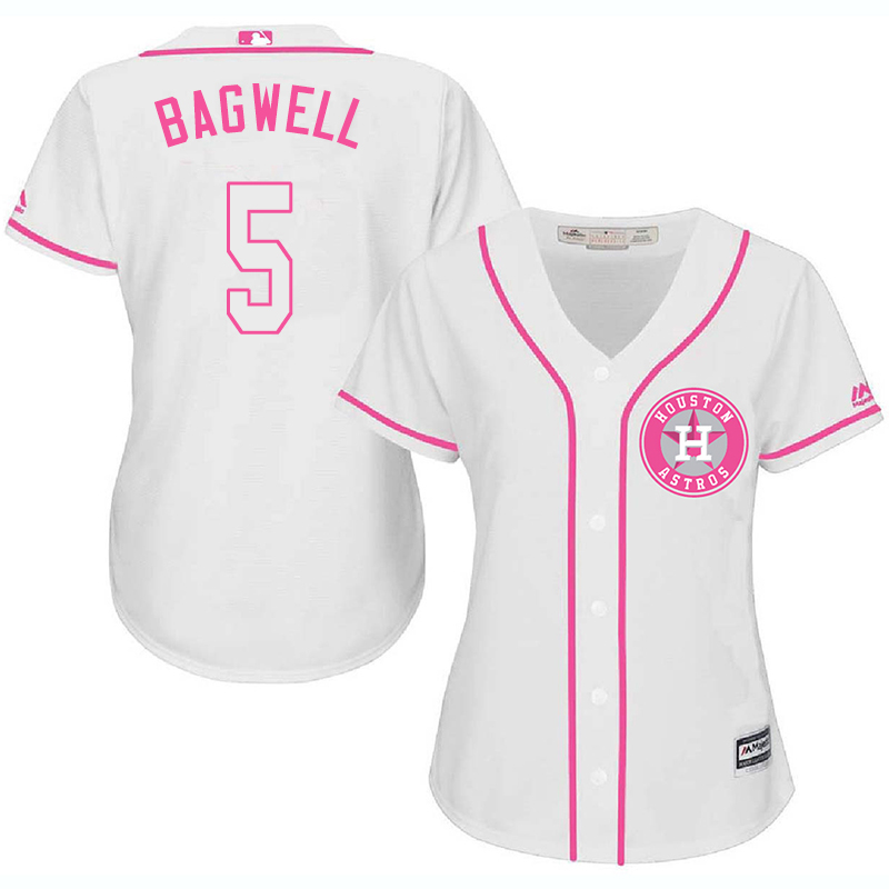 Astros 5 Jeff Bagwell White Pink Women Cool Base Jersey