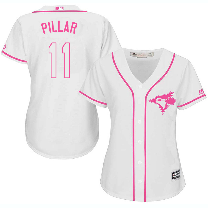 Blue Jays 11 Kevin Pillar White Pink Women Cool Base Jersey