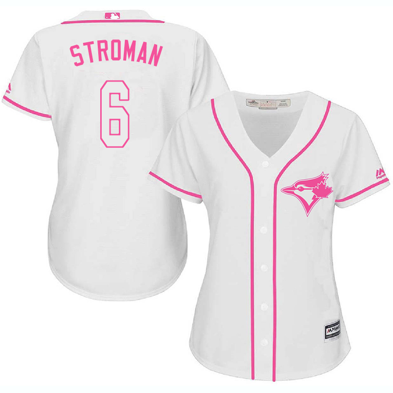 Blue Jays 6 Marcus Stroman White Pink Women Cool Base Jersey