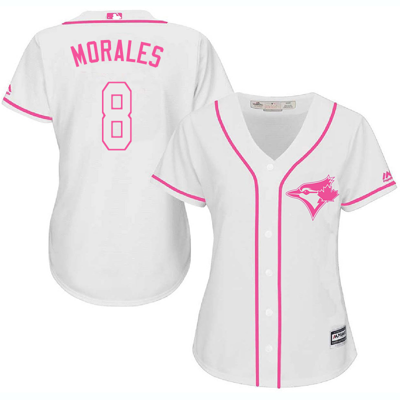 Blue Jays 8 Kendrys Morales White Pink Women Cool Base Jersey