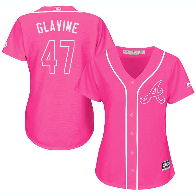 Braves 47 Tom Glavine Pink Women Cool Base Jersey