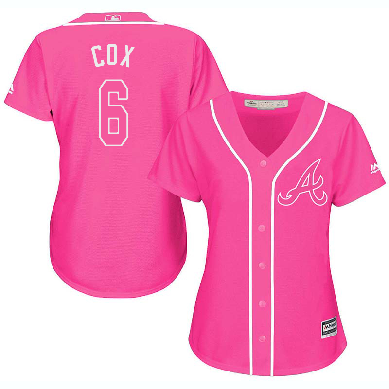 Braves 6 Bobby Cox Pink Women Cool Base Jersey