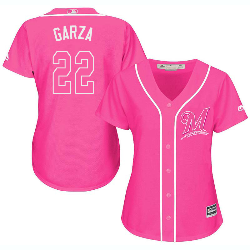 Brewers 22 Matt Garza Pink Women Cool Base Jersey