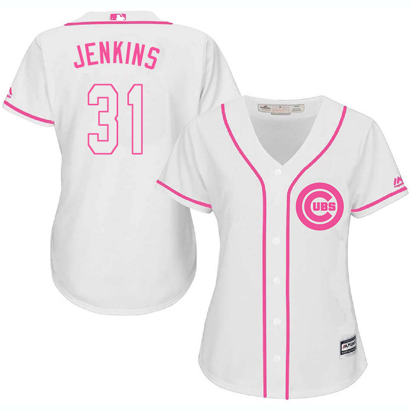 Cubs 31 Ferguson Jenkins White Pink Women Cool Base Jersey