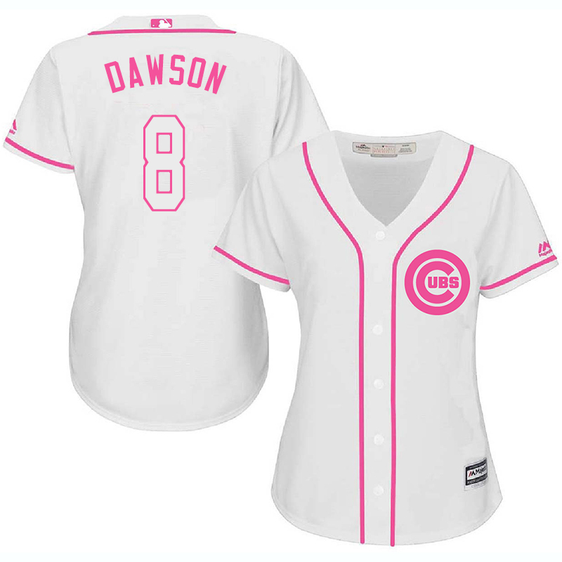 Cubs 8 Andre Dawson White Pink Women Cool Base Jersey