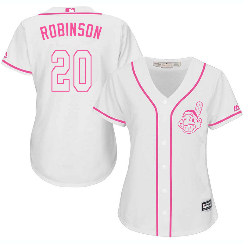Indians 20 Frank Robinson White Pink Women Cool Base Jersey