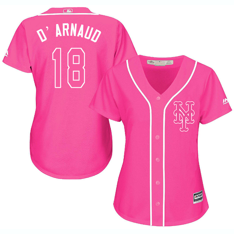 Mets 18 Travis D'Arnaud Pink Women Cool Base Jersey