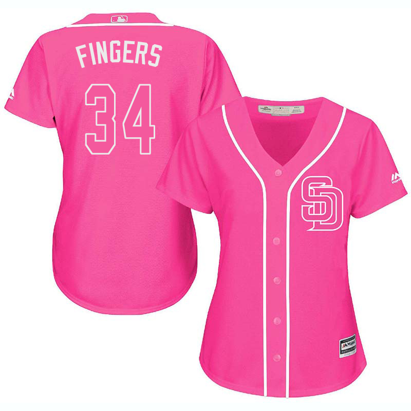 Padres 34 Rollie Fingers Pink Women Cool Base Jersey