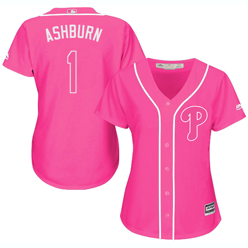 Phillies 1 Richie Ashburn Pink Women Cool Base Jersey