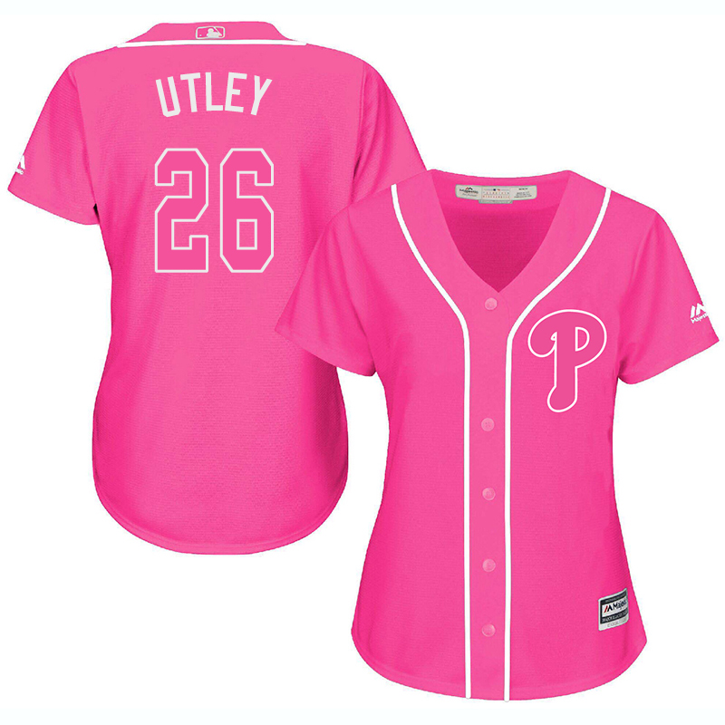 Phillies 26 Chase Utley Pink Women Cool Base Jersey