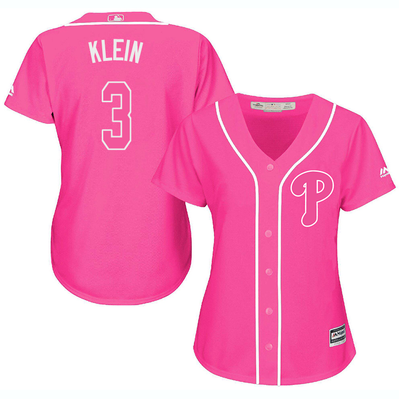 Phillies 3 Phil Klein Pink Women Cool Base Jersey