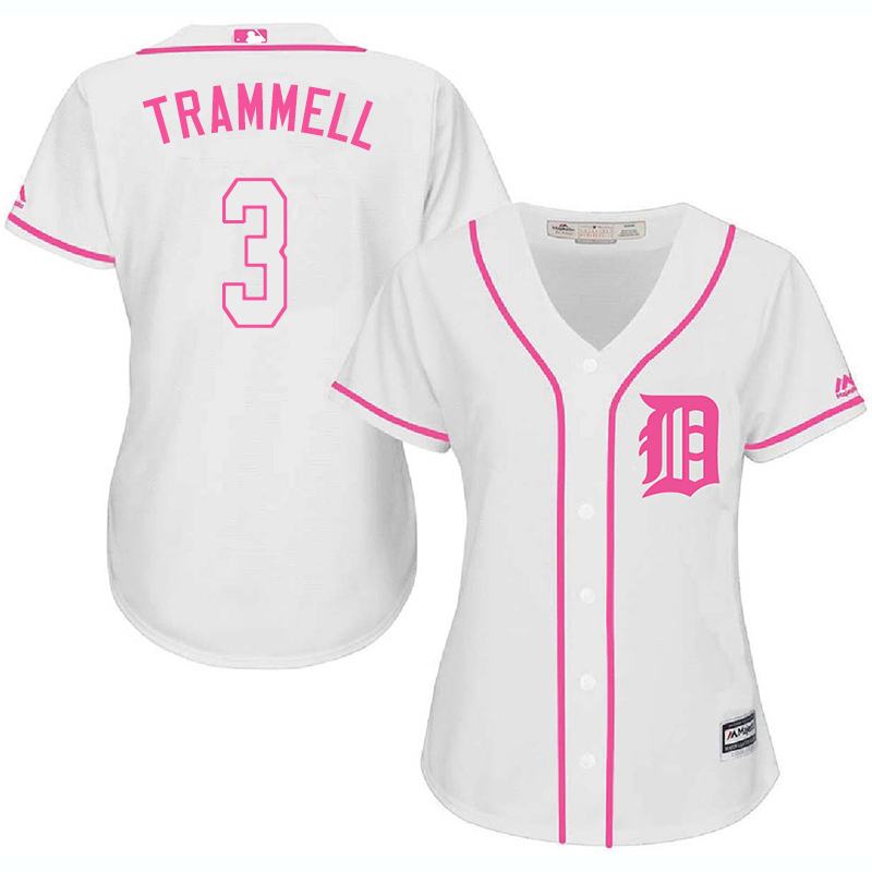 Tigers 3 Alan Trammell White Pink Women Cool Base Jersey