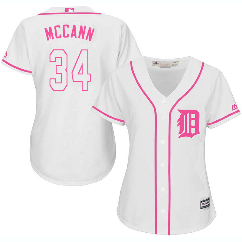 Tigers 34 James McCann White Pink Women Cool Base Jersey