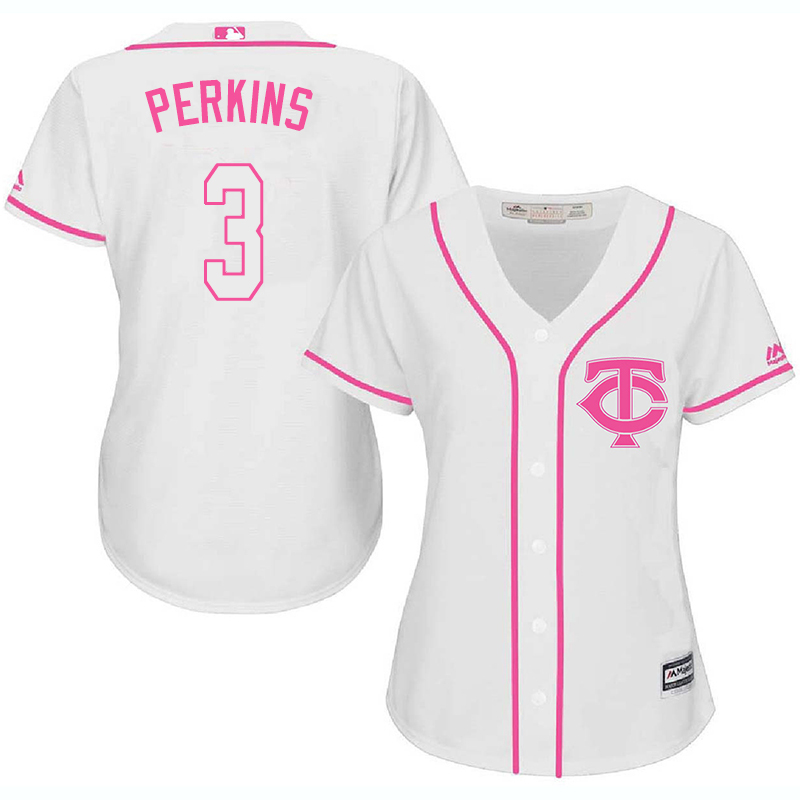 Twins 3 Glen Perkins White Pink Women Cool Base Jersey