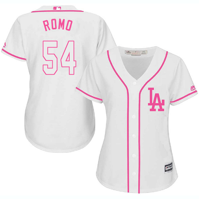 Dodgers 54 Sergio Romo White Pink Women Cool Base Jersey