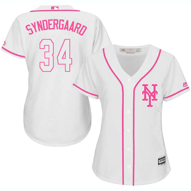 Mets 34 Noah Syndergaard White Pink Women Cool Base Jersey