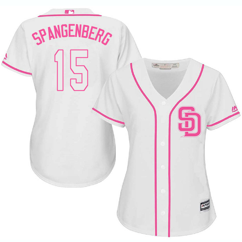 Padres 15 Cory Spangenberg White Pink Women Cool Base Jersey