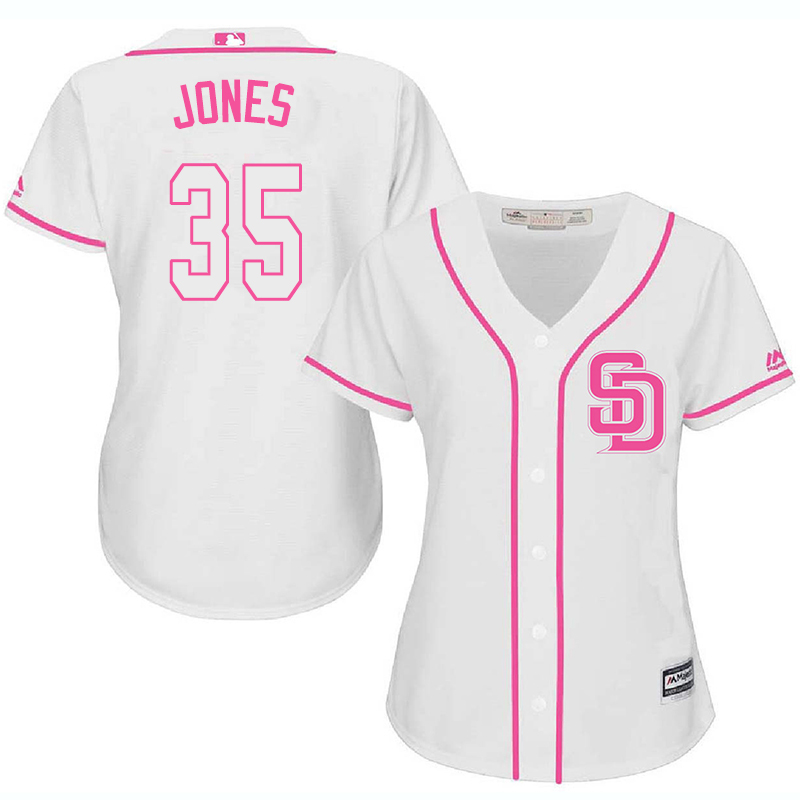 Padres 35 Randy Jones White Pink Women Cool Base Jersey
