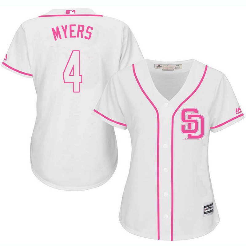 Padres 4 Wil Myers White Pink Women Cool Base Jersey