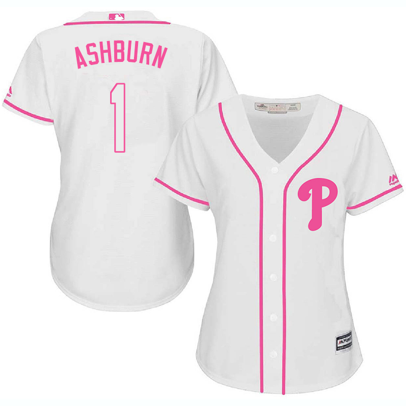 Phillies 1 Richie Ashburn White Pink Women Cool Base Jersey