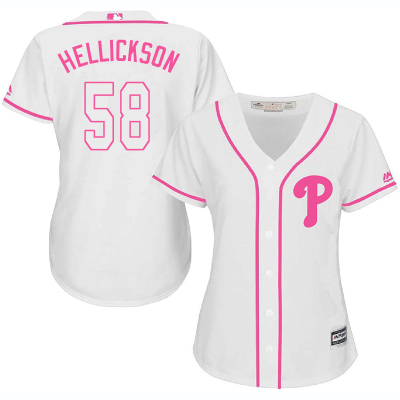 Phillies 58 Jeremy Hellickson White Pink Women Cool Base Jersey