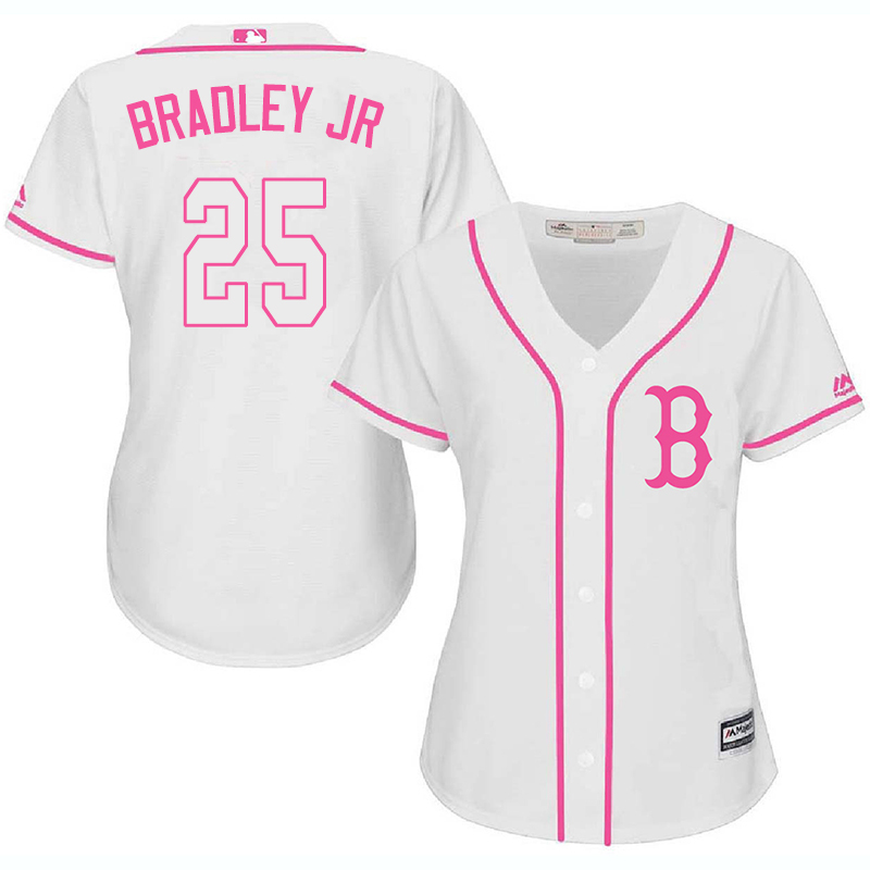 Red Sox 25 Jackie Bradley Jr White Pink Women Cool Base Jersey