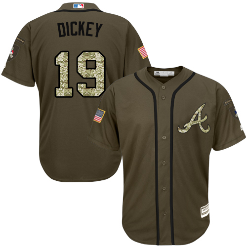 Braves 19 R.A. Dickey Olive Green Cool Base Jersey