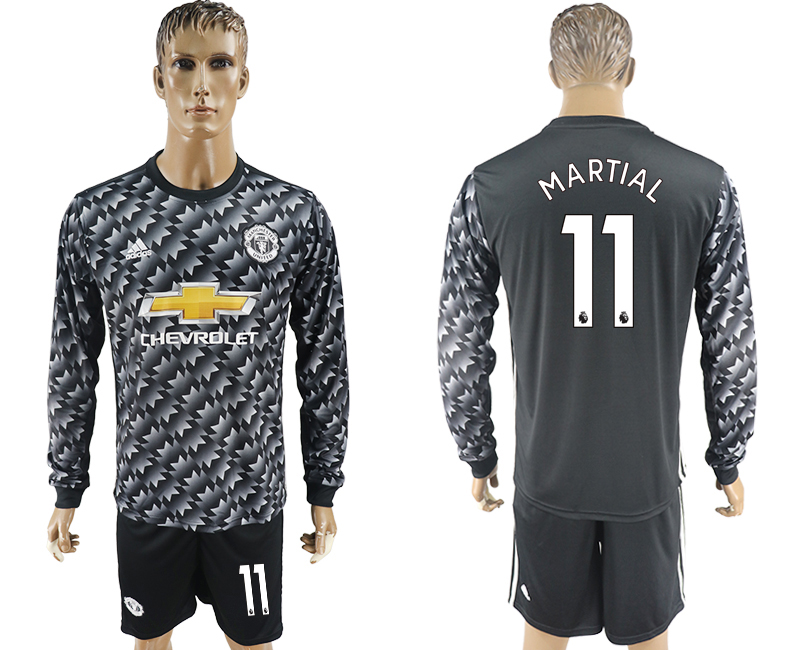 2017-18 Manchester United 11 MARTIAL Away Long Sleeve Soccer Jersey