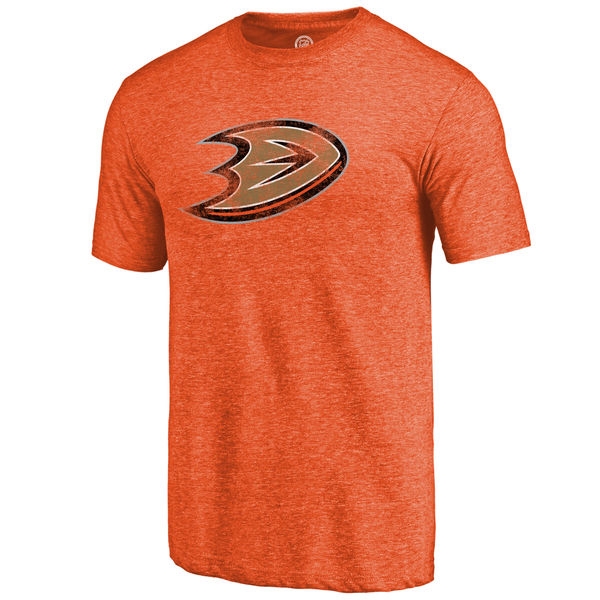 Anaheim Ducks Distressed Team Primary Logo Tri Blend T-Shirt Orange