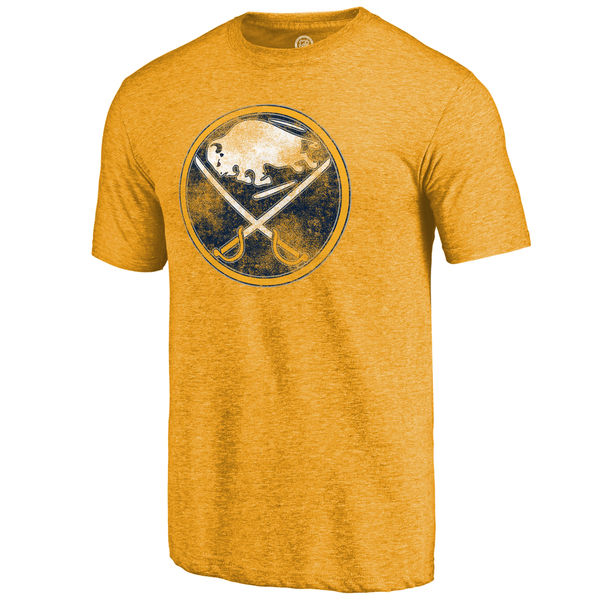 Buffalo Sabres Distressed Team Primary Logo Tri Blend T-Shirt Gold