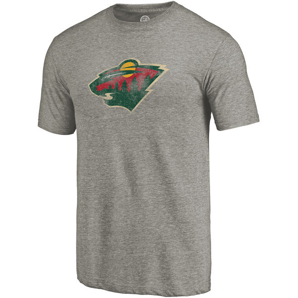 Minnesota Wild Distressed Team Primary Logo Tri Blend T-Shirt Gray