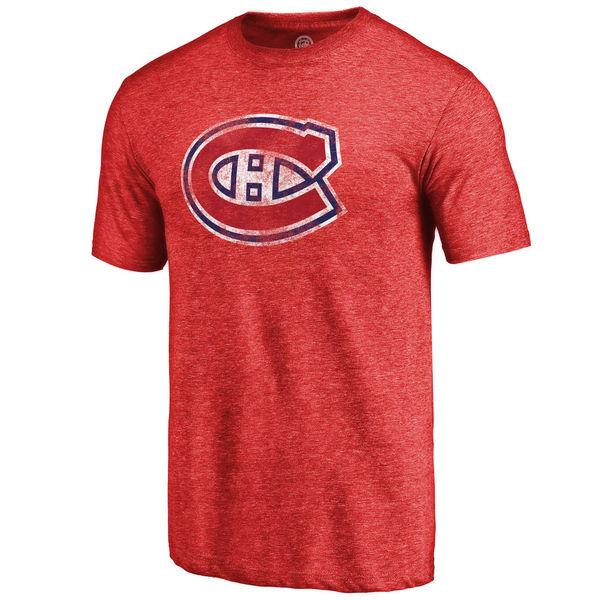 Montreal Canadiens Fanatics Branded Distressed Team Primary Logo Tri Blend T-Shirt Red