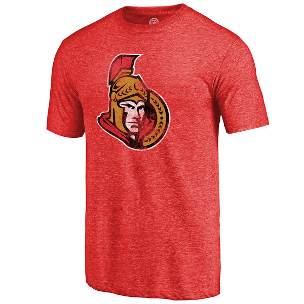 Ottawa Senators Distressed Team Primary Logo Tri Blend T-Shirt Red