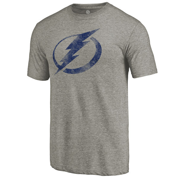 Tampa Bay Lightning Distressed Team Logo Tri Blend T-Shirt Ash
