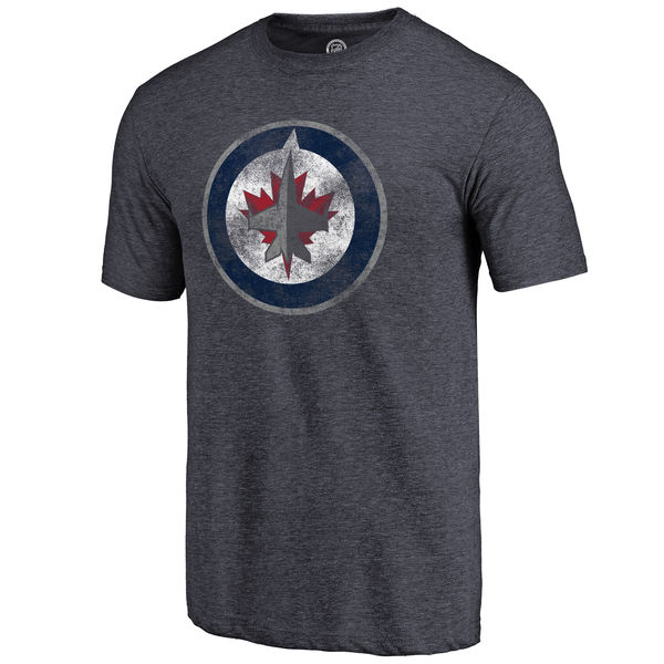 Winnipeg Jets Distressed Team Primary Logo Tri Blend T-Shirt Navy
