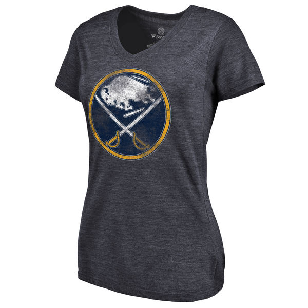 Buffalo Sabres Women's Distressed Team Primary Logo Tri Blend T-Shirt Navy