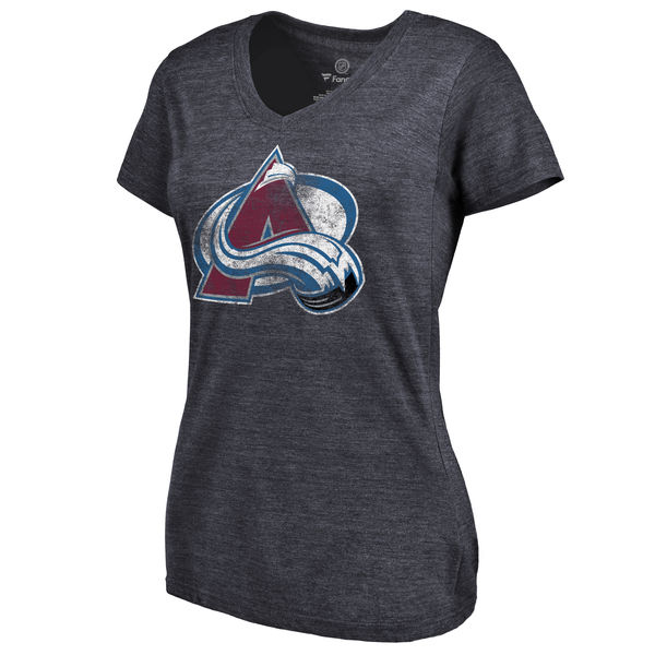 Colorado Avalanche Women's Distressed Team Primary Logo Tri Blend T-Shirt Navy