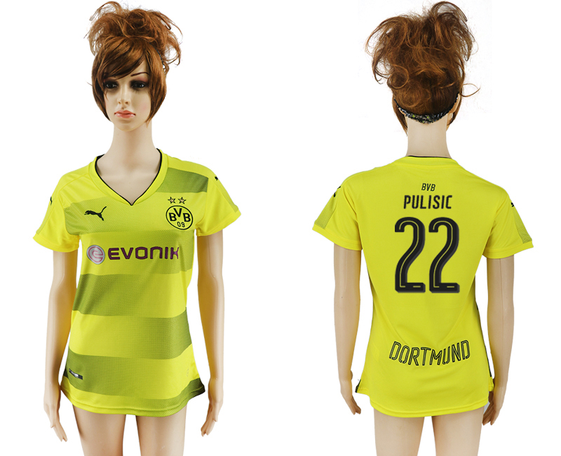 2017-18 Dortmund 22 PULISIC Home Women Soccer Jersey